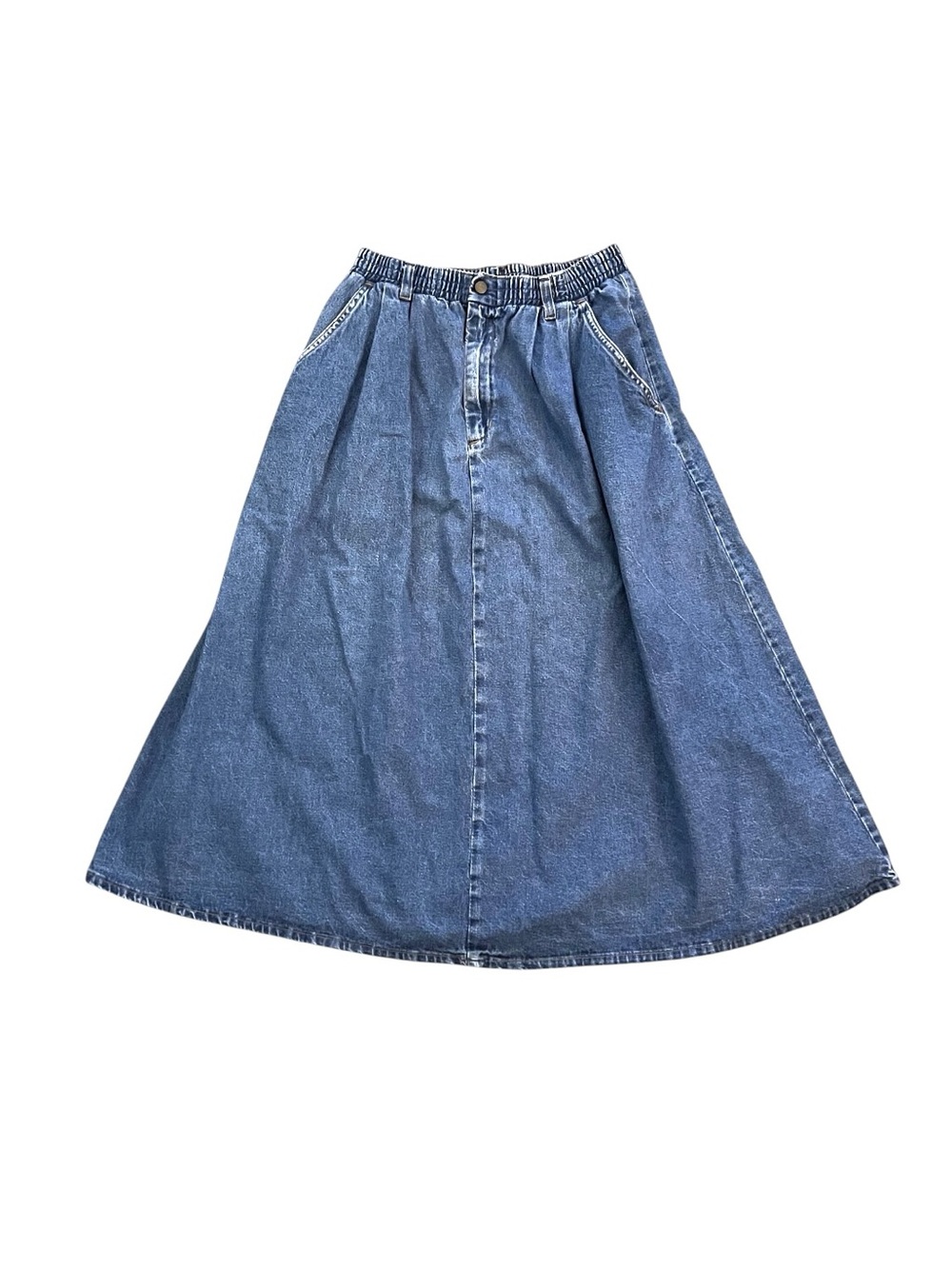 Vintage 80s Vivaldi A-Line Denim Maxi Skirt Elastic Waist Vintage Blue 6